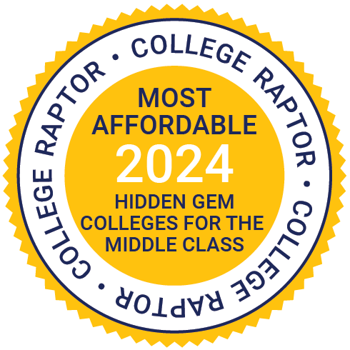 The College Raptor "Most Affordable Hidden Gem Colleges for the Middle Class 2024" badge